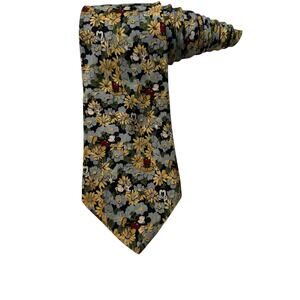 The Disney Store Floral Flowers Hidden Mickey Mouse Novelty Necktie 100% Silk